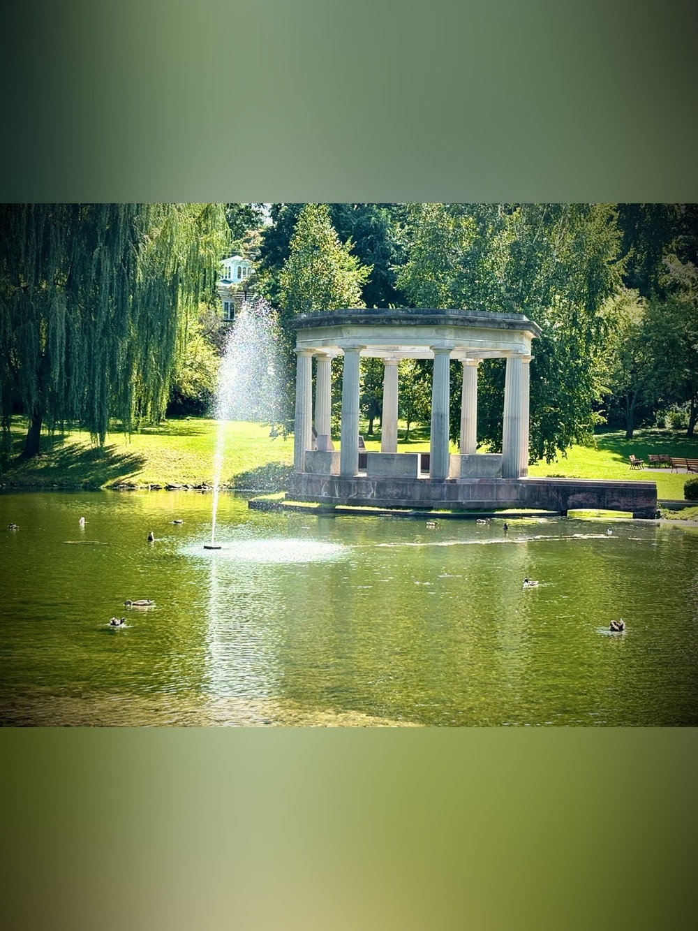 Classical Pavilion Photo Print in Green and Stone Tones